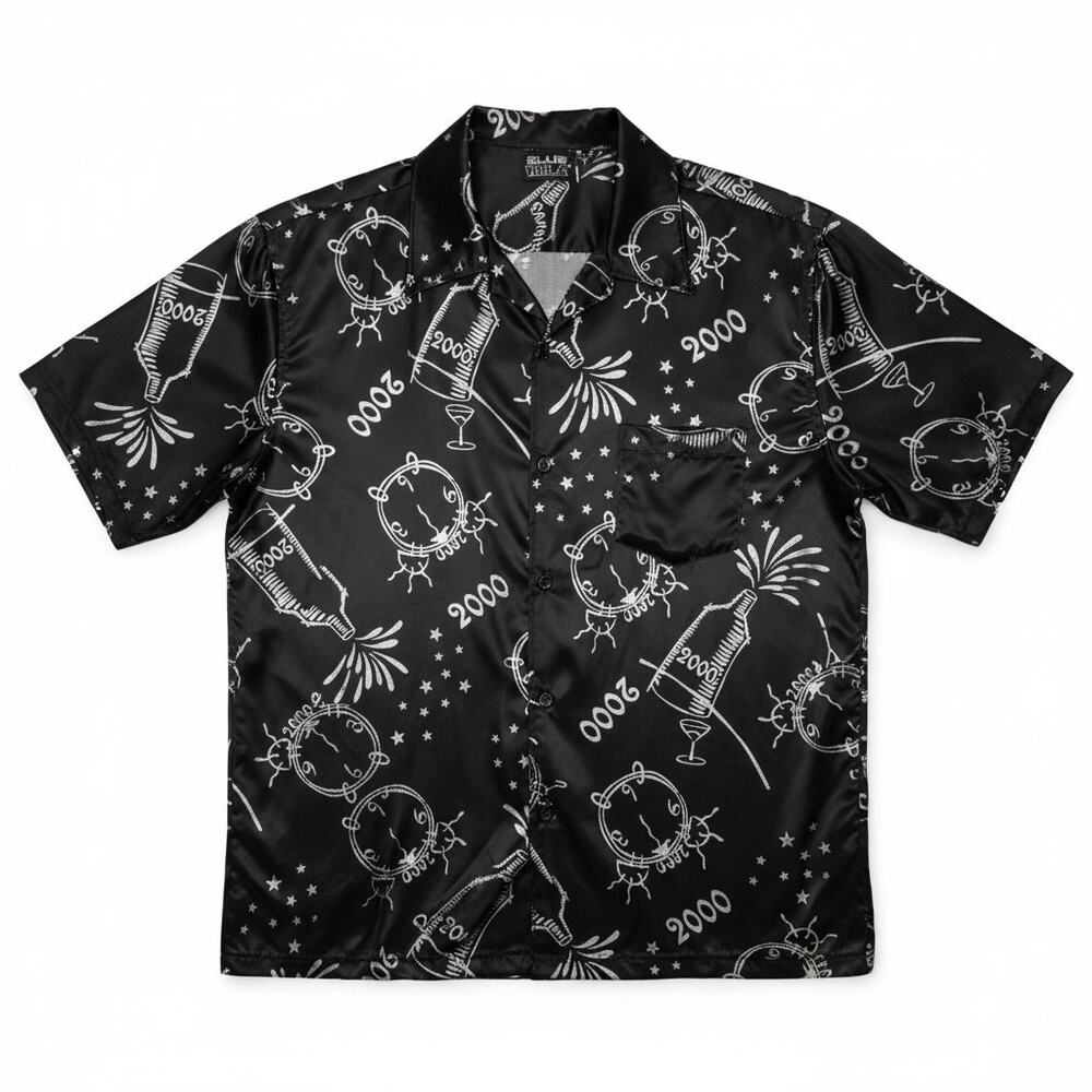 Vintage Y2K Club YMLA Y.M.L.A. New Year's 2000 Black Silver Sheer Snap Shirt